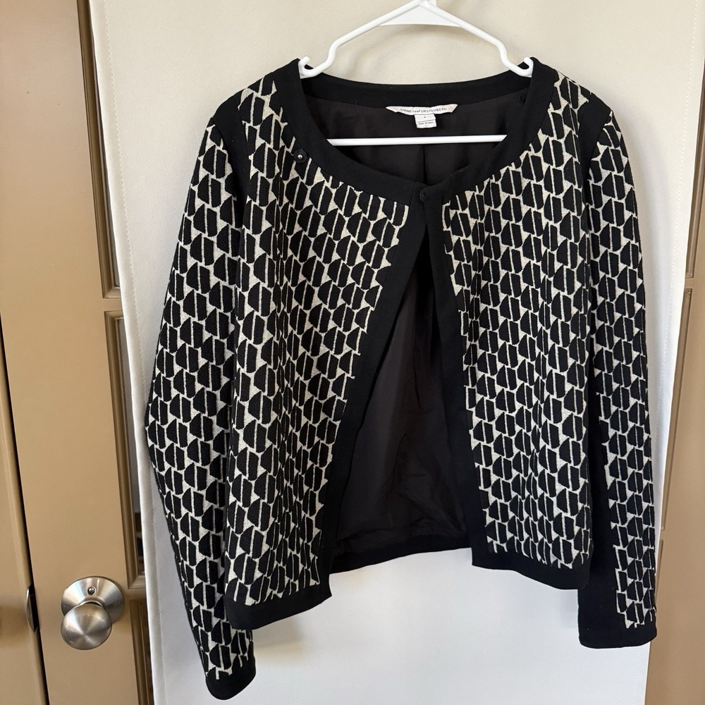 Diane‎ Von Furstenberg Women's 4 Black Tan Wool Blend Patricia Hounds Blazer